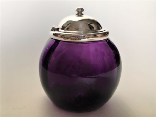 A Gorgeous Victorian Silver Mounted Amethyst Glass Storage Jar.