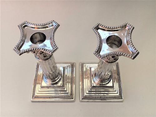 fig 1. A fabulous pair of Victorian silver Corinthian column candlesticks.