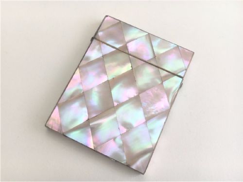 fig 1. An exquisite Victorian mother of pearl card case with silver inlay.