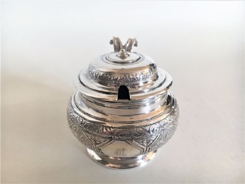 fig 1. A splendid George Fox Victorian silver mustard pot.