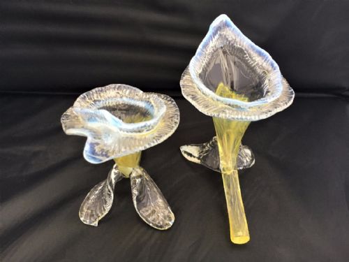 fig 1. A pair of Victorian vaseline glass Cornucopia vases.