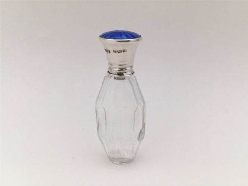 fig 1. A silver and china blue guilloche enamel scent bottle.