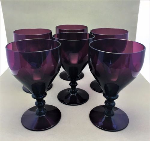 A Fabulous Set of Six Victorian Amethyst Wine Glasses.
