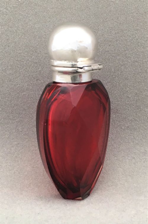 fig 1. An unusual Victorian silver & cranberry scent bottle.