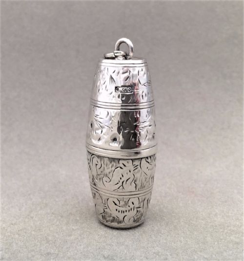 fig 1. An unusual cased Victorian silver pin cushion.