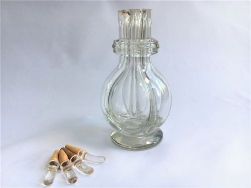 fig 1. A small glass four part liqueur 'butler's' decanter.