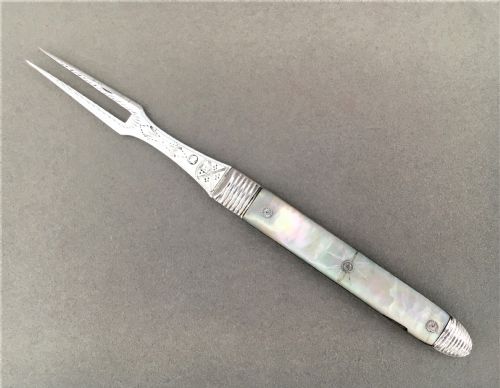An Exquisite 18th Century Silver Bright Cut Fruit Fork.
