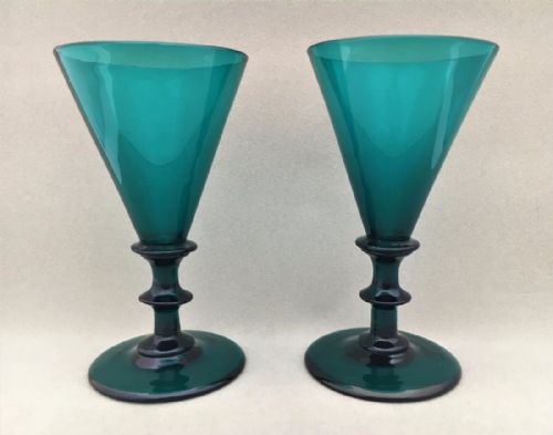 A Pair of William IV Green Wine Flutes.