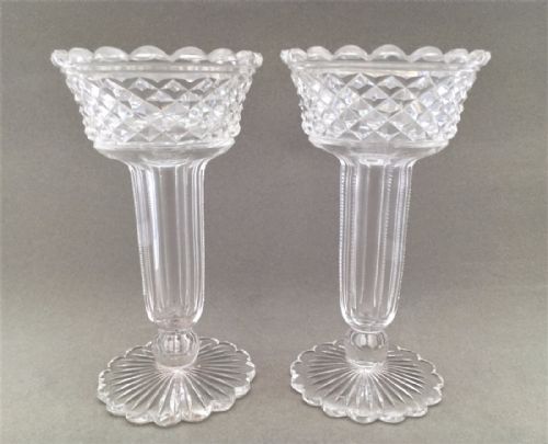 An Exquisite Pair of Edwardian Cut Glass Hyacinth Vases.