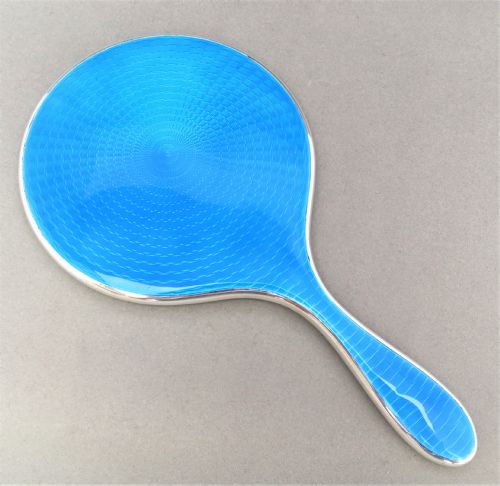 fig 1. A stunning china blue silver guilloche enamel hand mirror