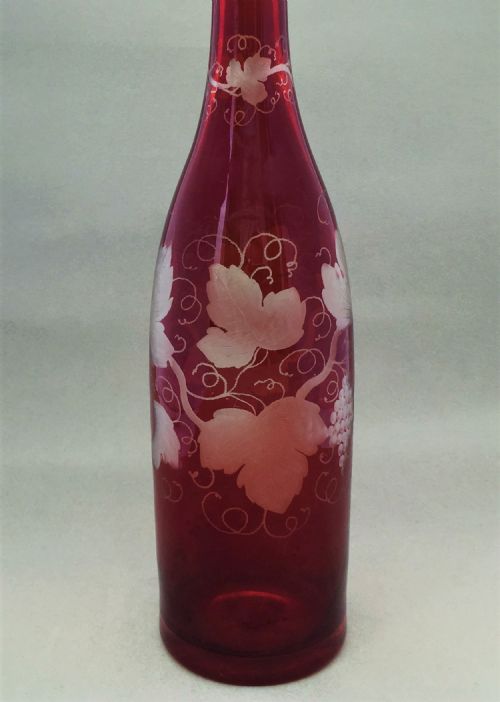 fig 1. A Charming Victorian fruiting vine etched decanter with silver plated stopper
