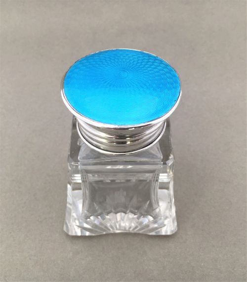 A Fabulous Silver and Guilloche Enamel Scent Bottle