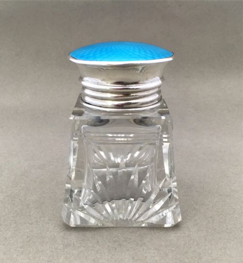 fig 1. A FABULOUS SILVER AND GUILLOCHE ENAMEL SCENT BOTTLE