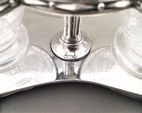 fig 2. An exquisite Victorian Elkington silver plated preserve jar stand with etched jars