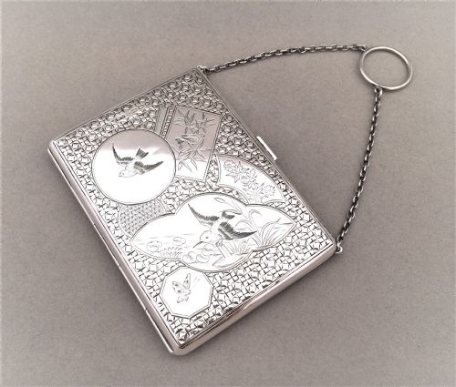 A Fabulous Victorian Aesthetic Movement Silver Card Case/aide Memorie