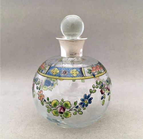 A Gorgeous Silver Mounted & Enamel Painted Scent Bottle