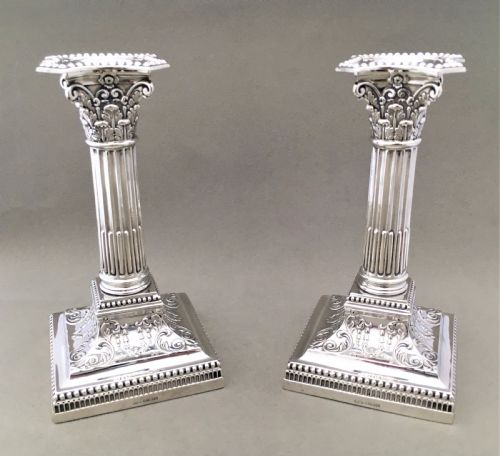 fig 1. A fabulous pair of Edwardian silver Corinthian column candlesticks