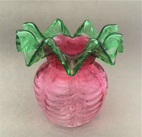 A Rare Victorian Cranberry & Green Posy Vase