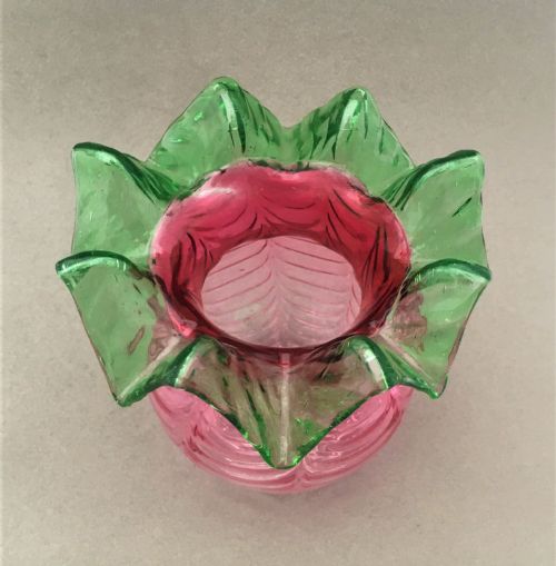 fig 1. A rare Victorian cranberry & green posy vase