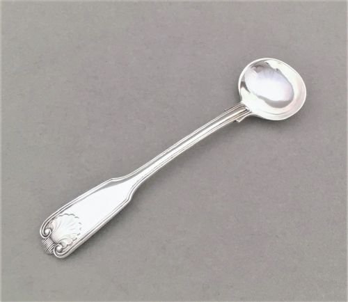 A Silver Fiddle, Thread & Shell Condiment Spoon