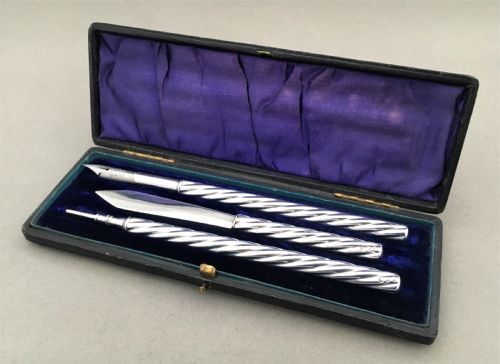 A Boxed Silver Writing Set Assayed in Chester