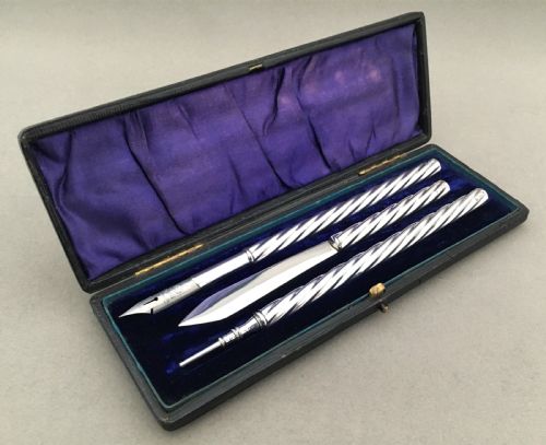 fig 1. A boxed silver writing set assayed in Chester