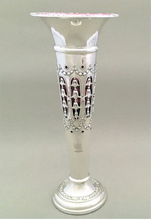 fig 1. A stunning silver and cranberry pierced trumpet vase