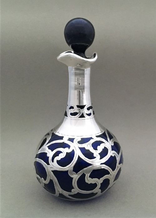 fig 1. A Bristol blue Victorian silver overlay scent bottle