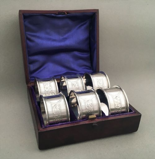 fig 1. A rare set of six boxed silver napkin rings