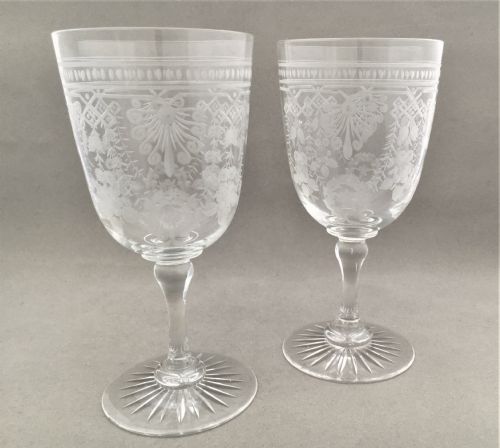 A Stunning Pair of Victorian Etched Wine Goblets