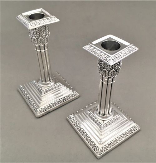 fig 1. A wonderful pair of silver corinthian column candlesticks