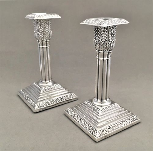 A Wonderful Pair of Silver Corinthian Column Candlesticks