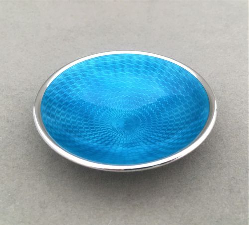 A Stunning Silver & Blue Guilloche Enamel Trinket or Pin Dish