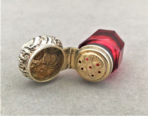 fig 1. A rare silver mounted acorn shaped vinaigrette