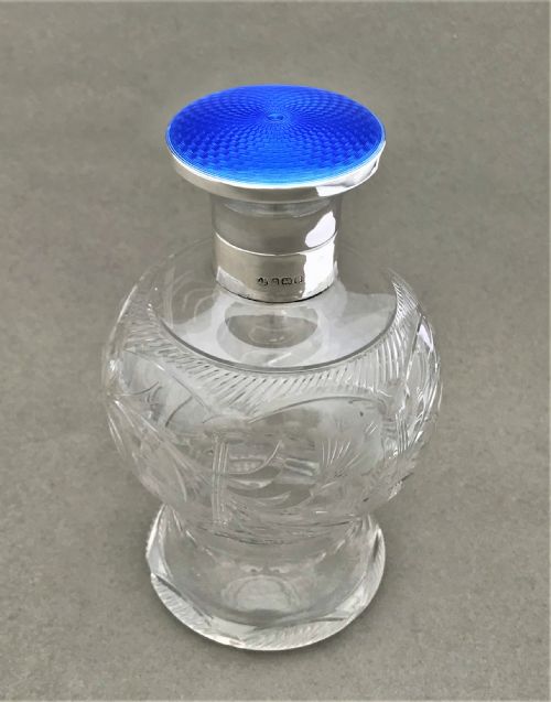 A Gorgeous Silver & Blue Guilloche Enamel Perfume Bottle