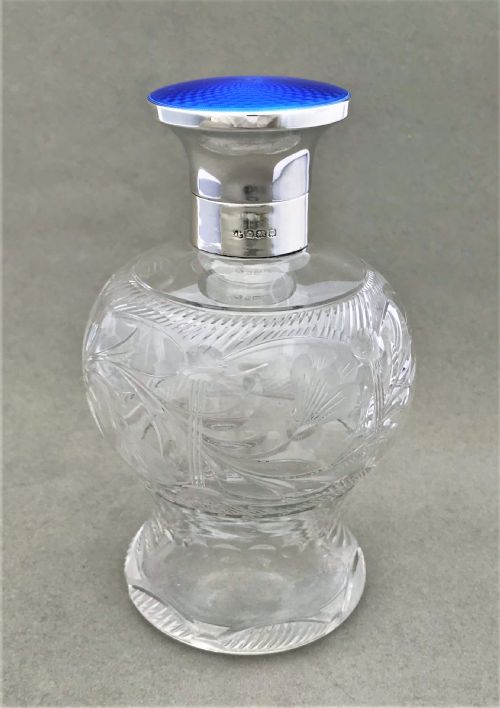 fig 1. A gorgeous silver & blue guilloche enamel perfume bottle