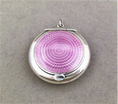 A Charming Silver & Lilac Guilloche Enamel Compact