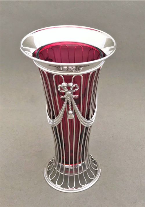 fig 1. A Fabulous Edwardian silver wirework & cranberry vase