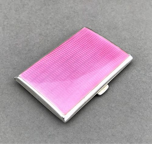 A Gorgeous Silver & Pink Guilloche Enamel Cigarette Case
