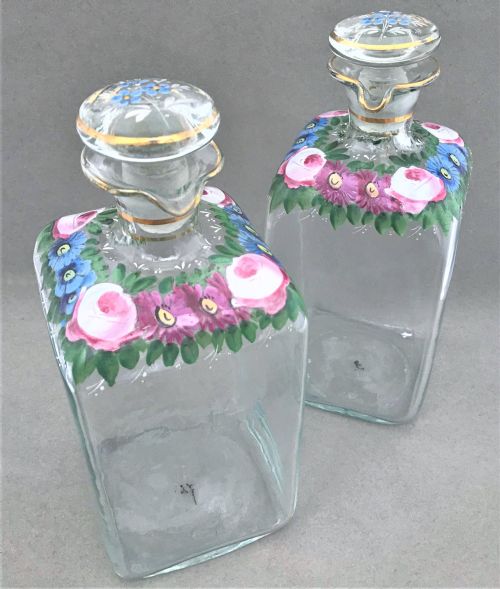 fig 1. A gorgeous pair of spirit decanters with enamelled decoration