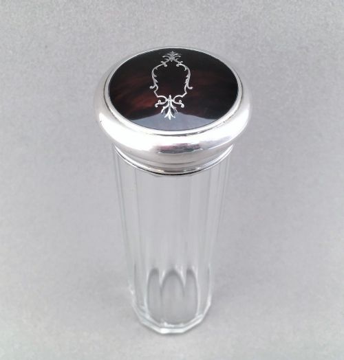 A Silver & Tortoiseshell Pique Work Vanity Jar