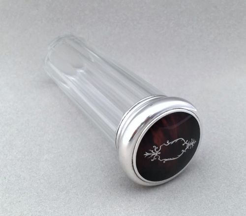 fig 1. A silver & tortoiseshell pique work vanity jar