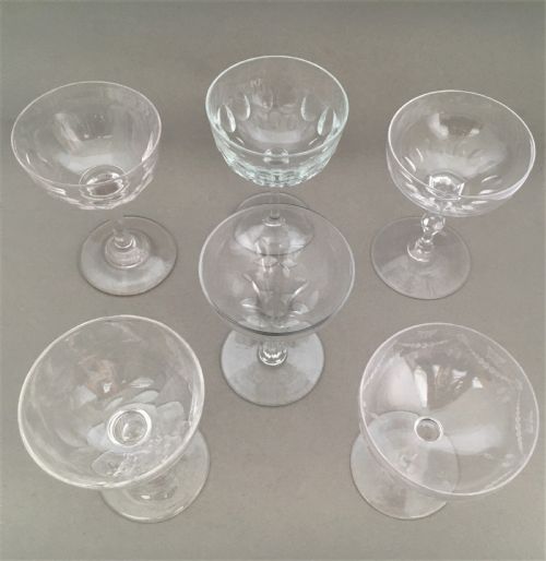 fig 1. A harlequin set of six champagne bowls