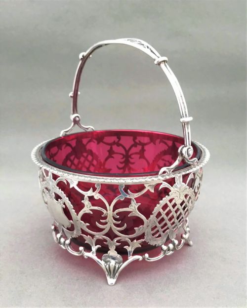 fig 1. A stunning pierced silver & cranberry glass basket