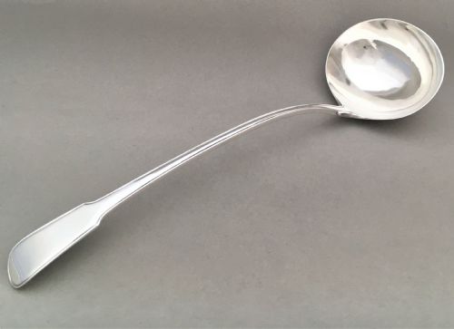 fig 1. A rare 18th Century silver Fiddle & Thread soup ladle