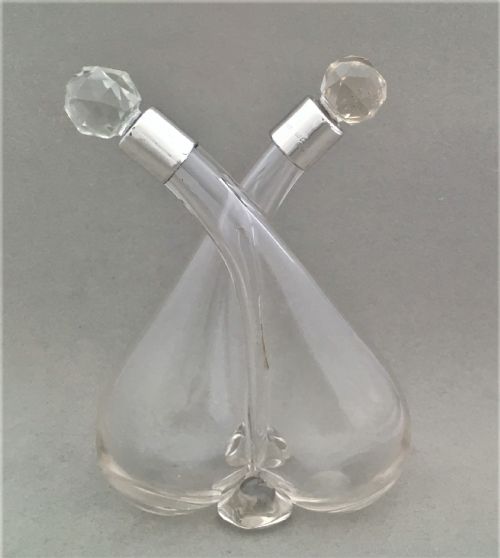 A Silver Mounted Double Vinegar & Oil Bottle