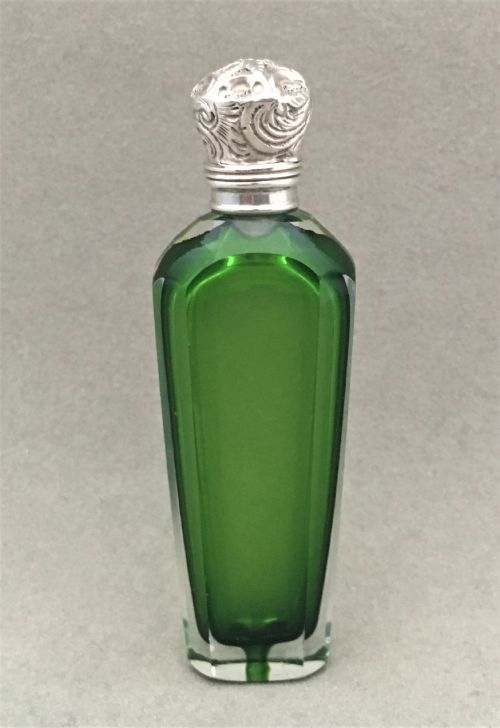 An Attractive Emerald Green Silver Mounted Scent Bottle