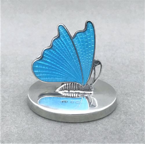 A Stunning Silver & Guilloche Enamel Butterfly Menu/card Holder