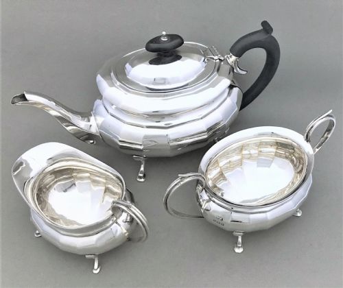 A Stylish Silver Full Size Three Piece Tea Set / Service