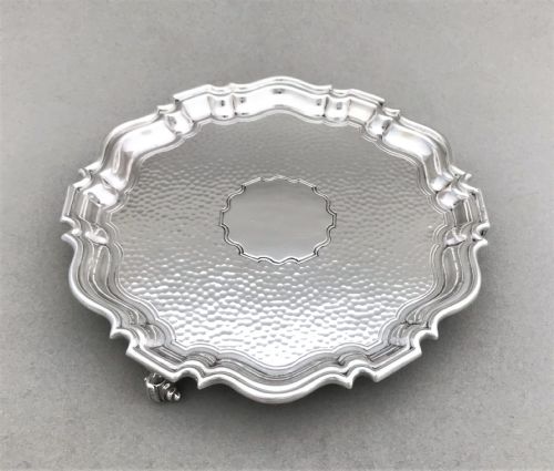 A Handsome Silver Card Tray/small Salver with Spot Hammered Decoration